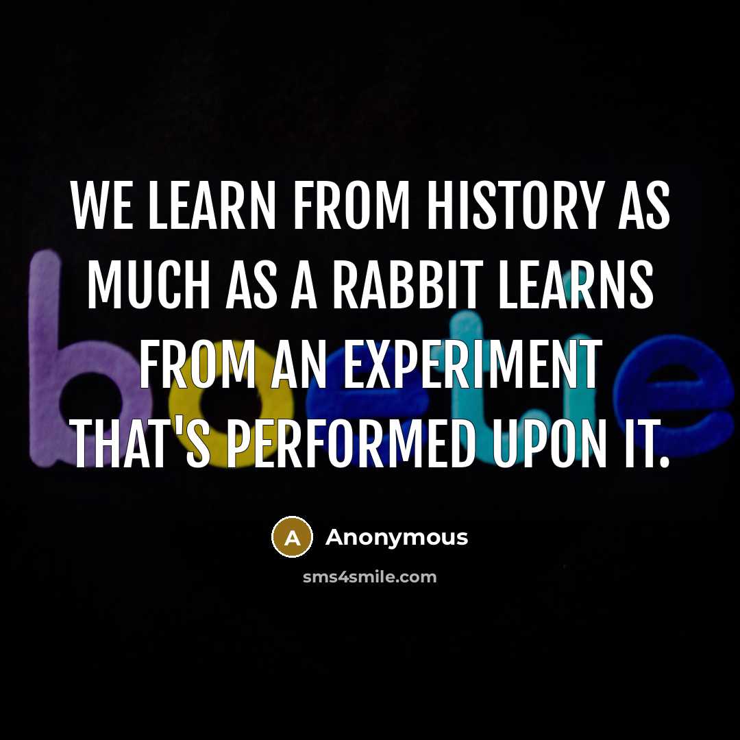 “We learn from history as much as a rabbit learns from an experiment that's performed upon it.” quote by Anonymous