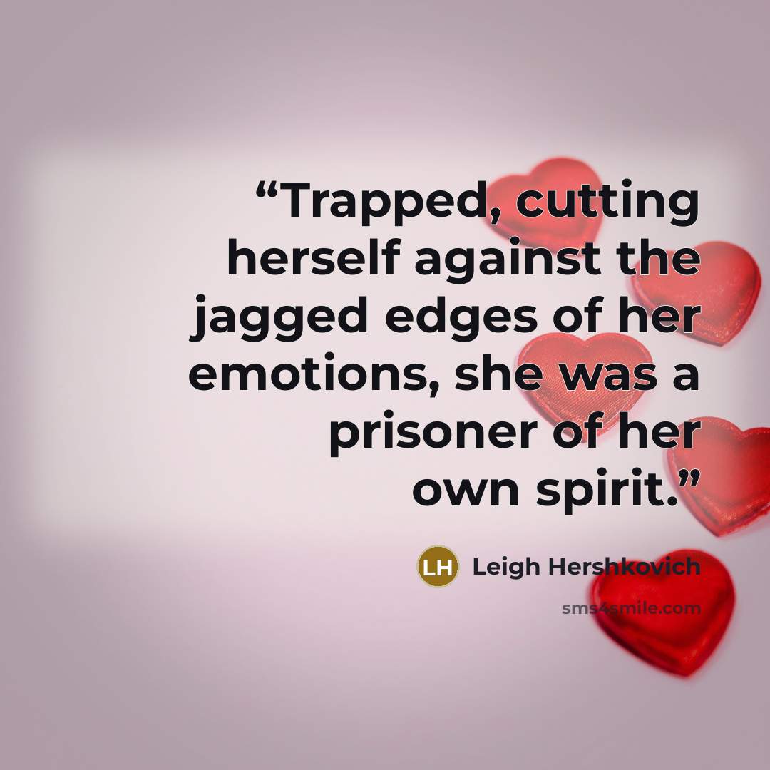 “Trapped, cutting herself against the jagged edges of her emotions, she was a prisoner of her own spirit.” quote by Leigh Hershkovich