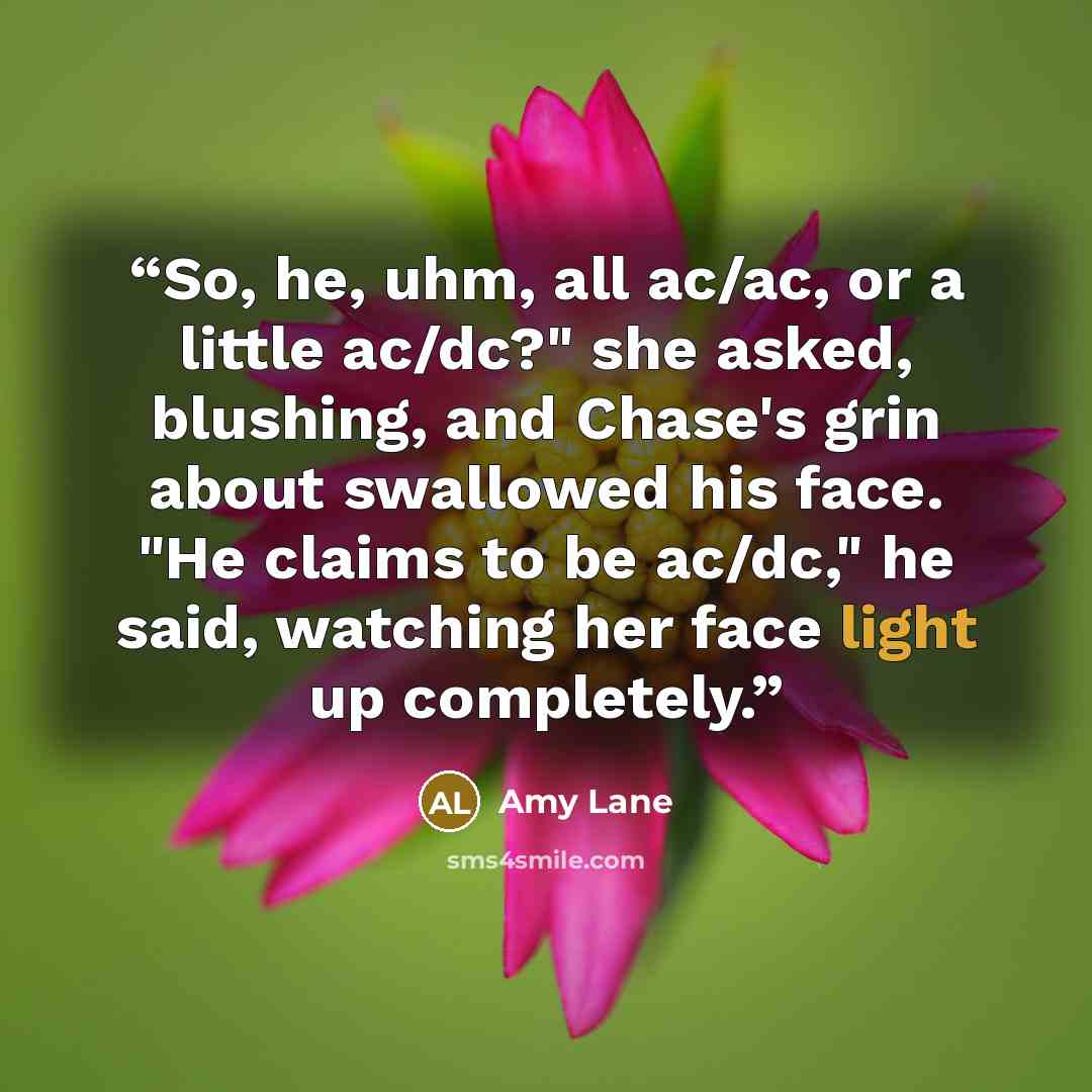 “So, he, uhm, all ac/ac, or a little ac/dc?" she asked, blushing, and Chase's grin about swallowed his face. "He claims to be ac/dc," he said, watching her face light up completely.” quote by Amy Lane