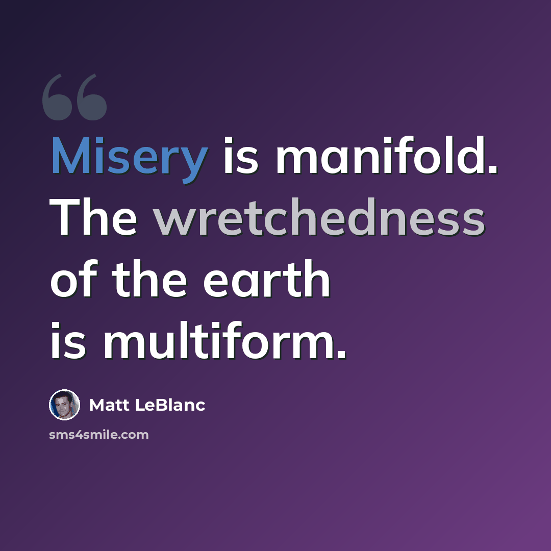 “Misery is manifold. The wretchedness of the earth is multiform.” quote by Matt LeBlanc