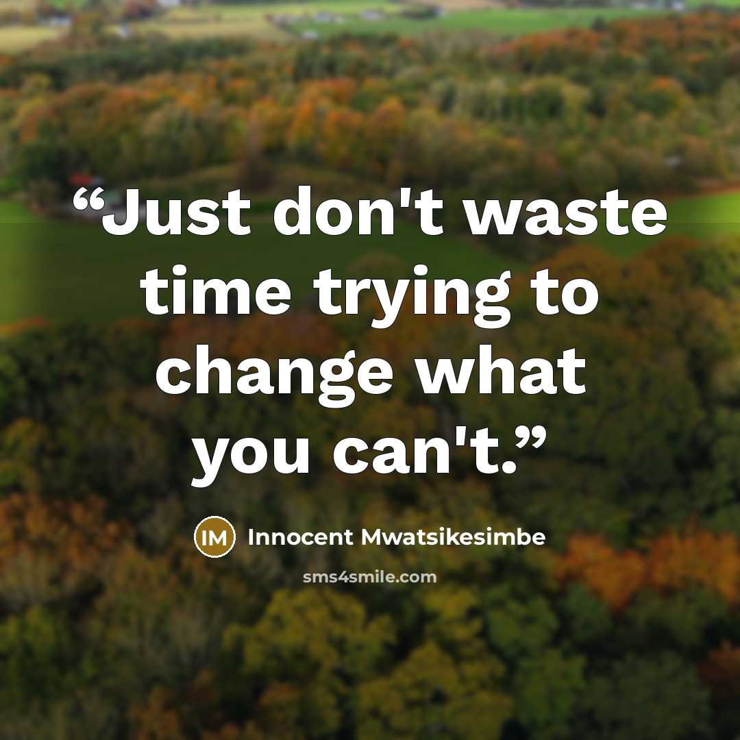 “Just don't waste time trying to change what you can't.” quote by Innocent Mwatsikesimbe