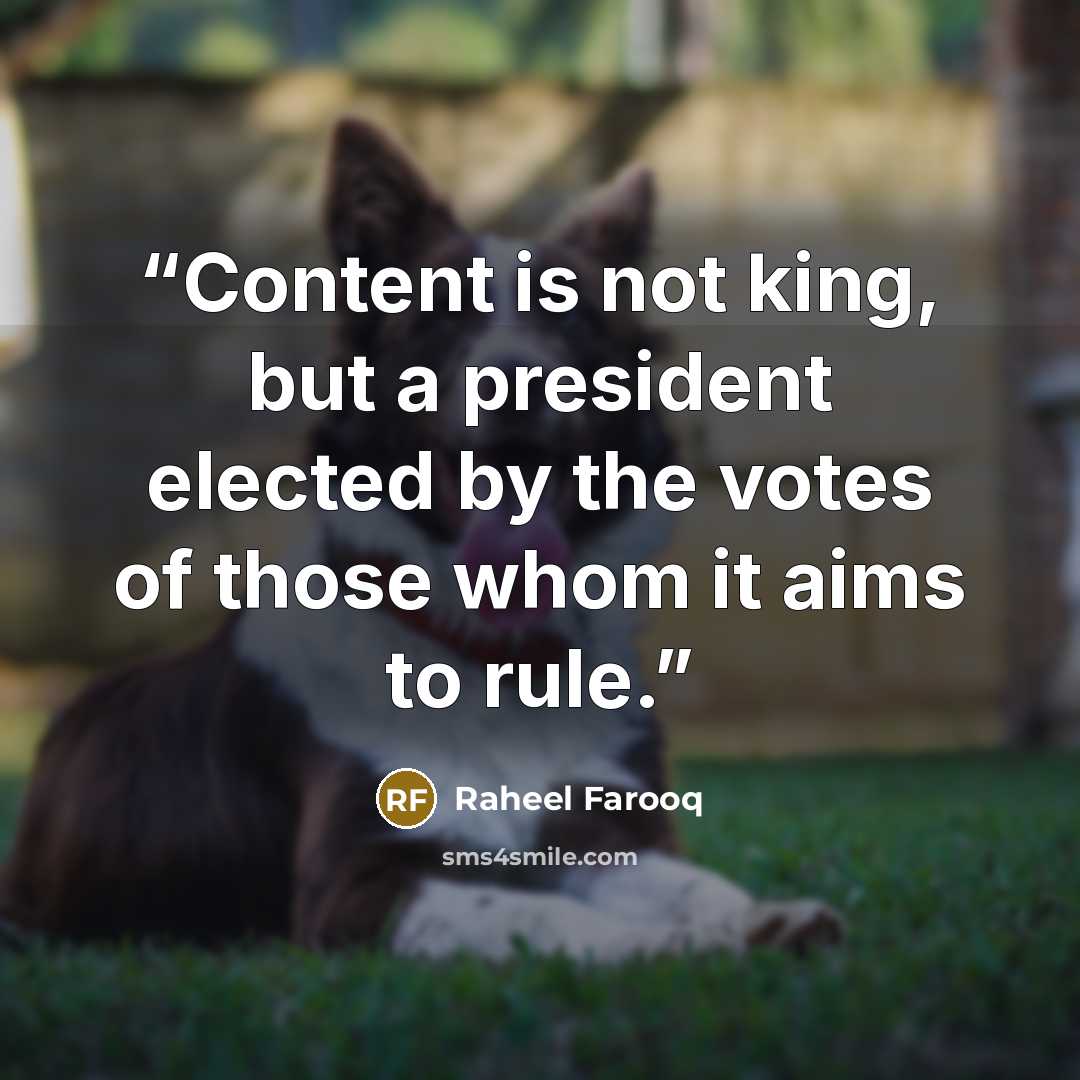 “Content is not king, but a president elected by the votes of those whom it aims to rule.” quote by Raheel Farooq