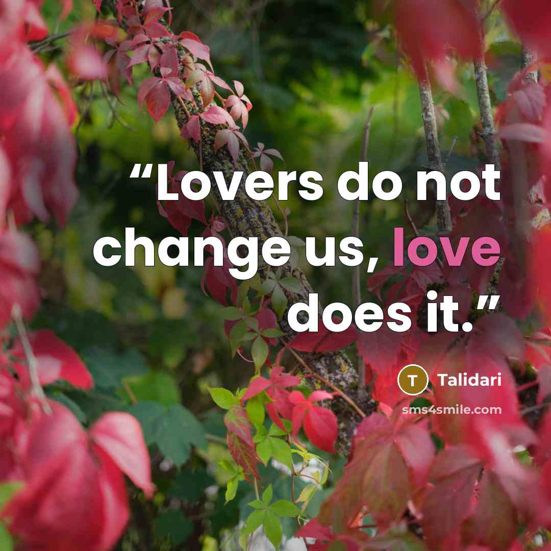 “Lovers do not change us, love does it.” quote by Talidari