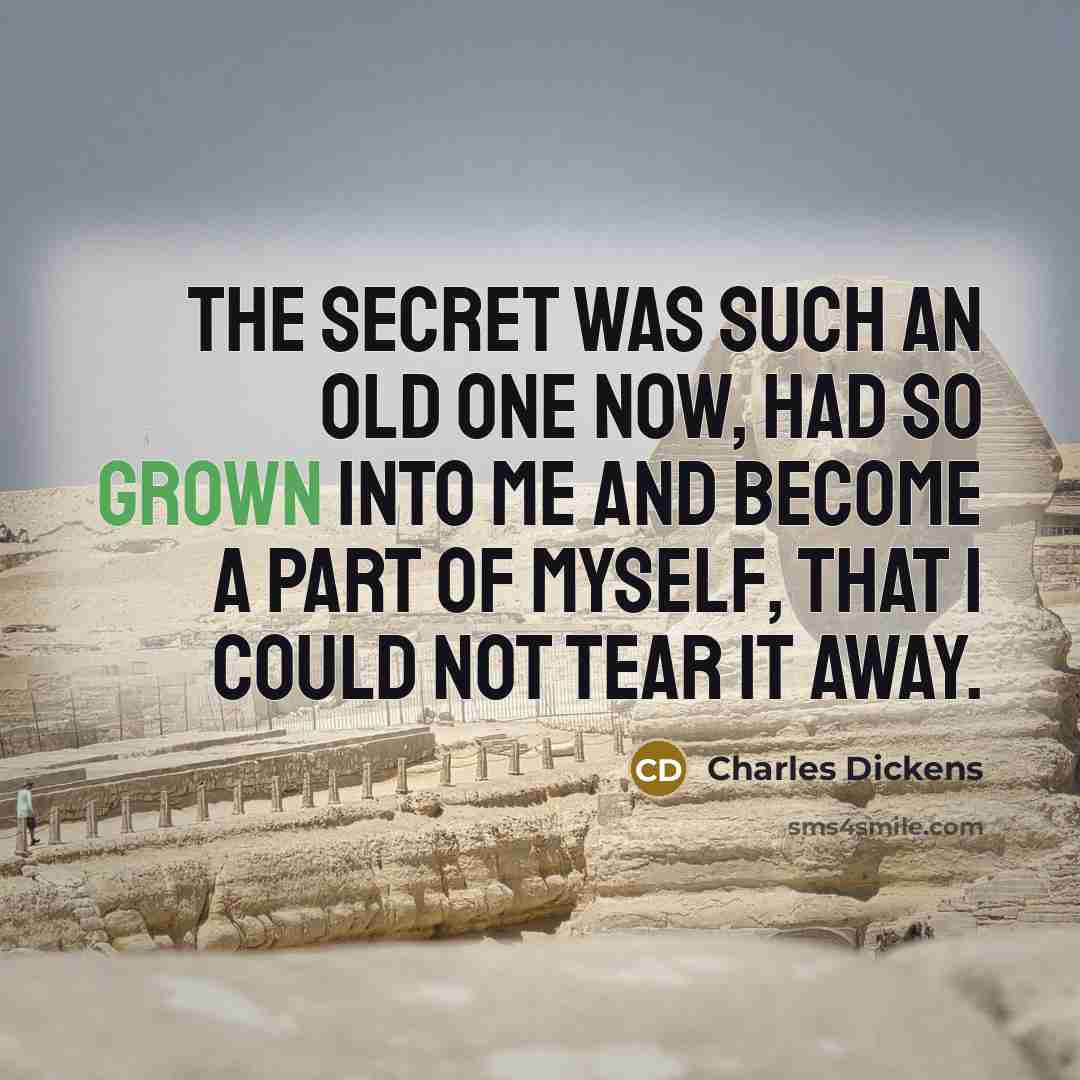 “The secret was such an old one now, had so grown into me and become a part of myself, that I could not tear it away.” quote by Charles Dickens