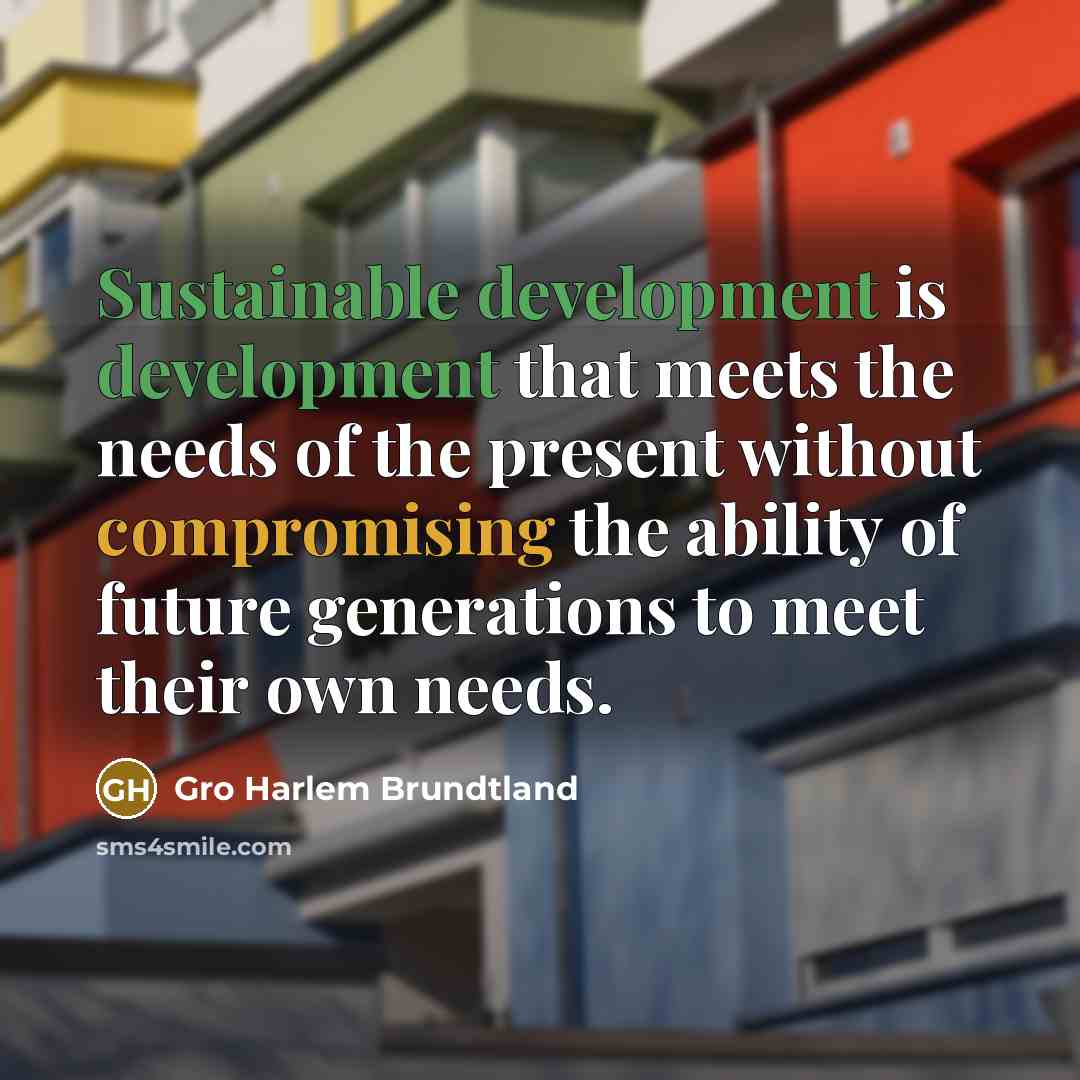 “Sustainable development is development that meets the needs of the present without compromising the ability of future generations to meet their own needs.” quote by Gro Harlem Brundtland