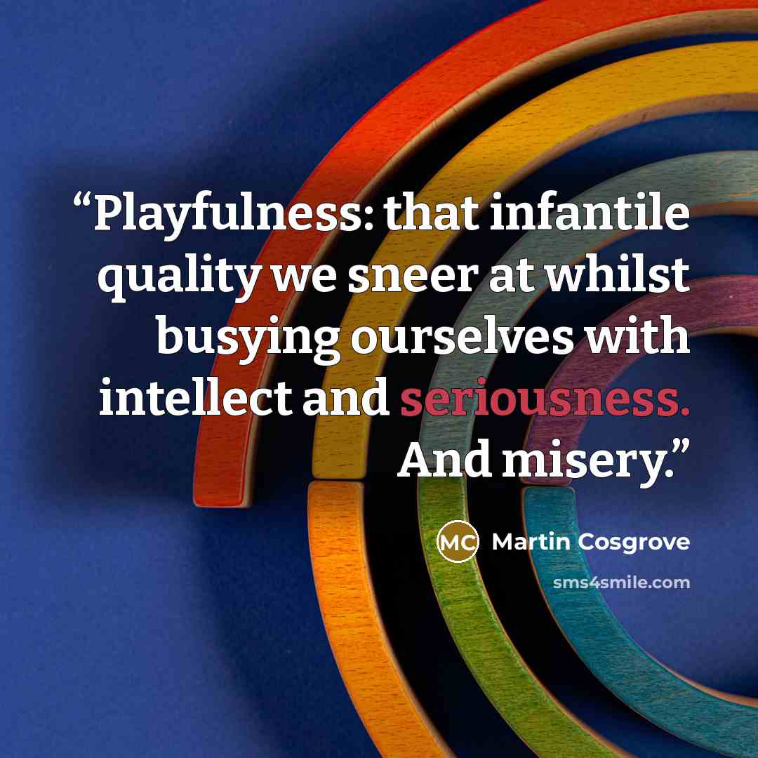 “Playfulness: that infantile quality we sneer at whilst busying ourselves with intellect and seriousness. And misery.” quote by Martin Cosgrove