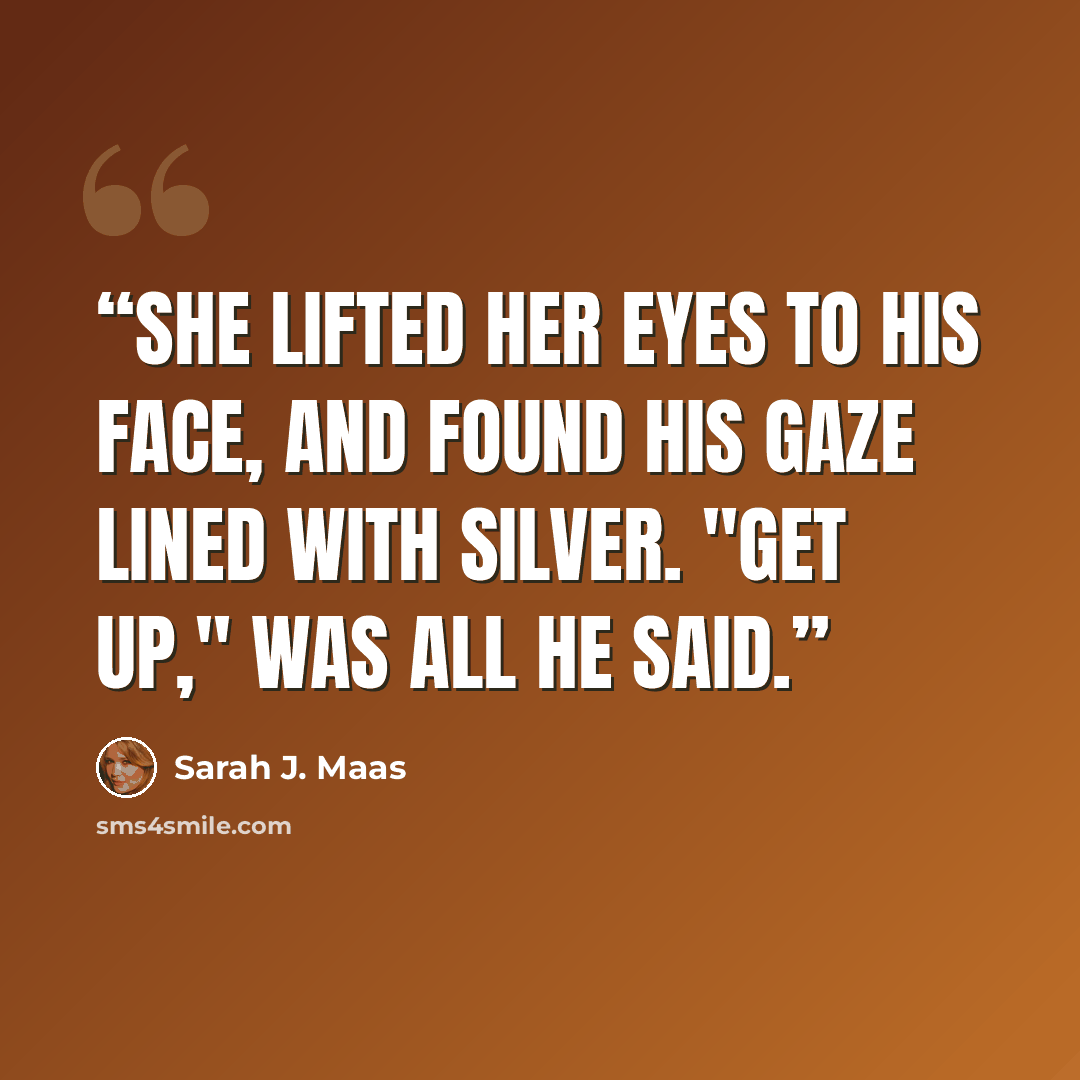 “She lifted her eyes to his face, and found his gaze lined with silver. "Get up," was all he said.” quote by Sarah J. Maas
