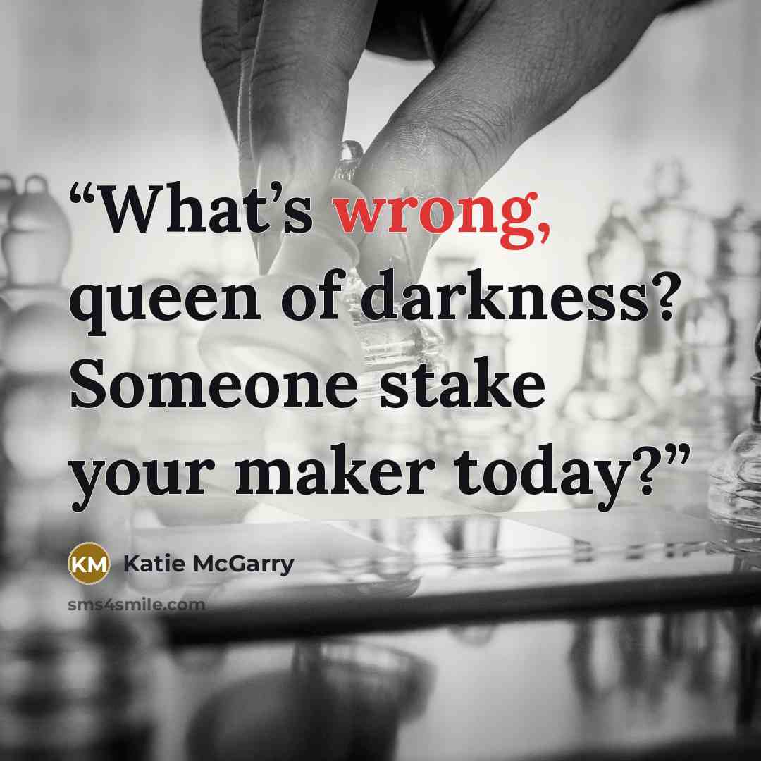 “What’s wrong, queen of darkness? Someone stake your maker today?” quote by Katie McGarry