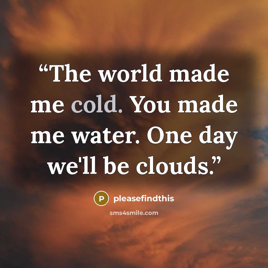 “The world made me cold. You made me water. One day we'll be clouds.” quote by pleasefindthis