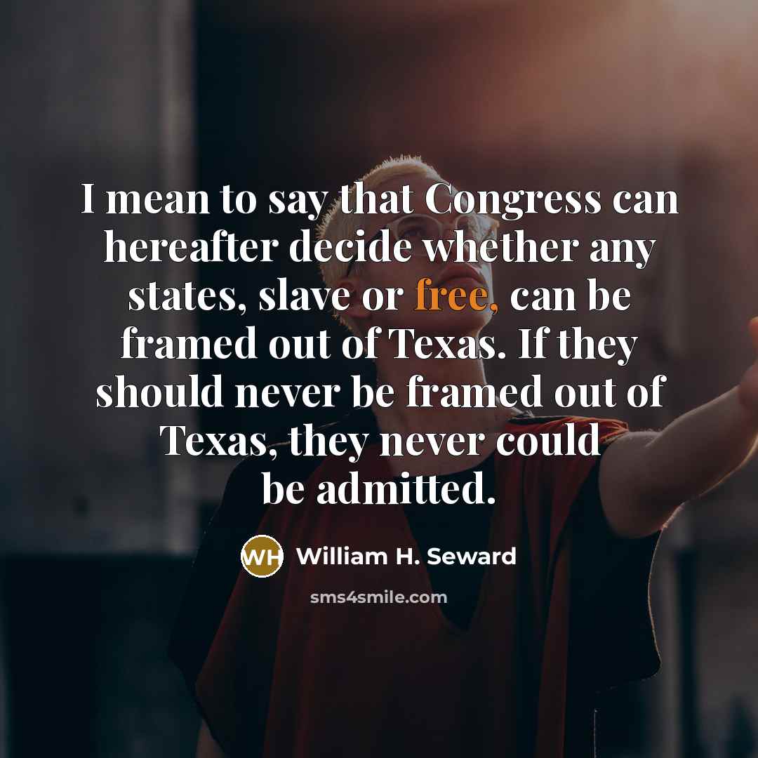 “I mean to say that Congress can hereafter decide whether any states, slave or free, can be framed out of Texas. If they should never be framed out of Texas, they never could be admitted.” quote by William H. Seward