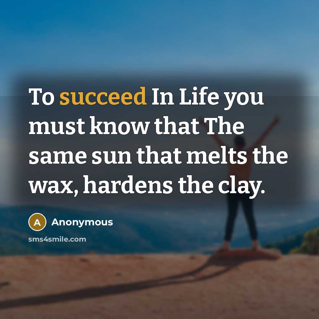 “To succeed In Life you must know that The same sun that melts the wax, hardens the clay.” quote by Anonymous