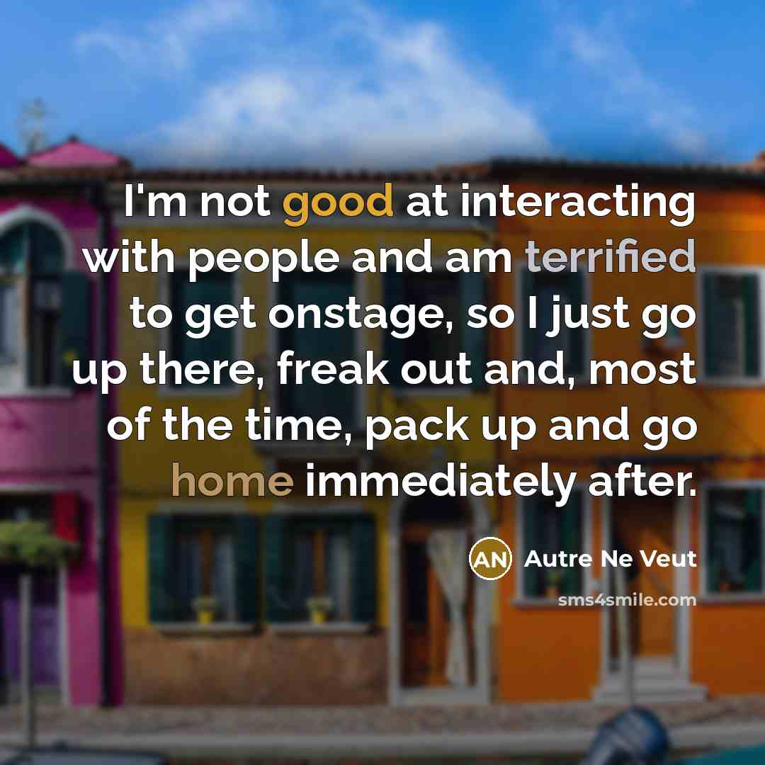 “I'm not good at interacting with people and am terrified to get onstage, so I just go up there, freak out and, most of the time, pack up and go home immediately after.” quote by Autre Ne Veut