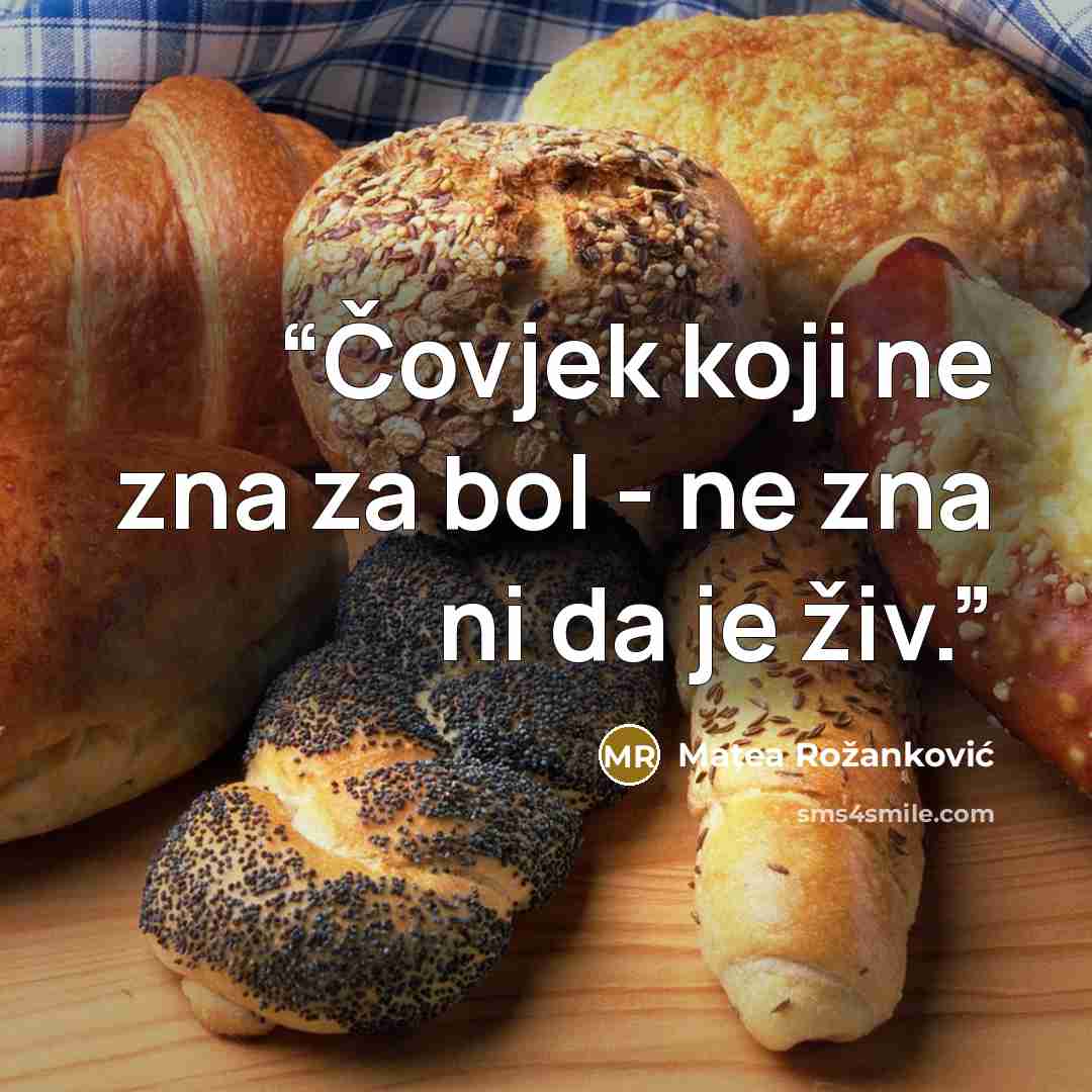 “Čovjek koji ne zna za bol - ne zna ni da je živ.” quote by Matea Rožanković
