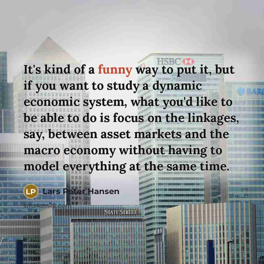 “It's kind of a funny way to put it, but if you want to study a dynamic economic system, what you'd like to be able to do is focus on the linkages, say, between asset markets and the macro economy without having to model everything at the same time.” quote by Lars Peter Hansen