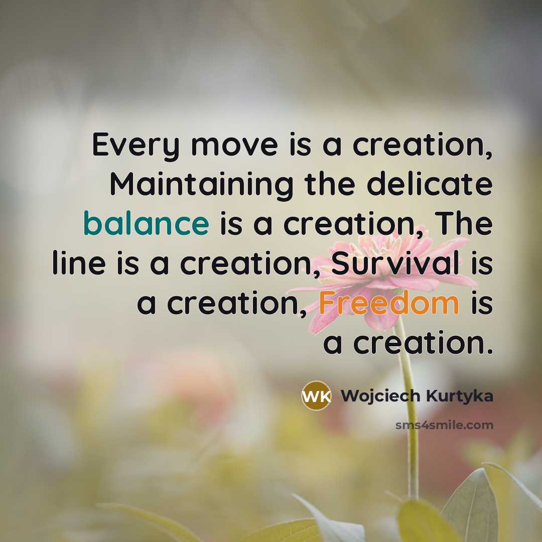 “Every move is a creation, Maintaining the delicate balance is a creation, The line is a creation, Survival is a creation, Freedom is a creation.” quote by Wojciech Kurtyka