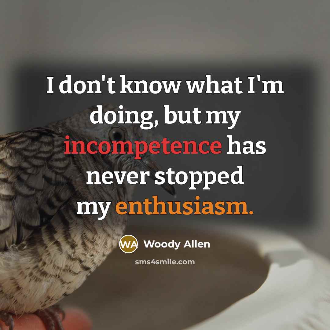 “I don't know what I'm doing, but my incompetence has never stopped my enthusiasm.” quote by Woody Allen
