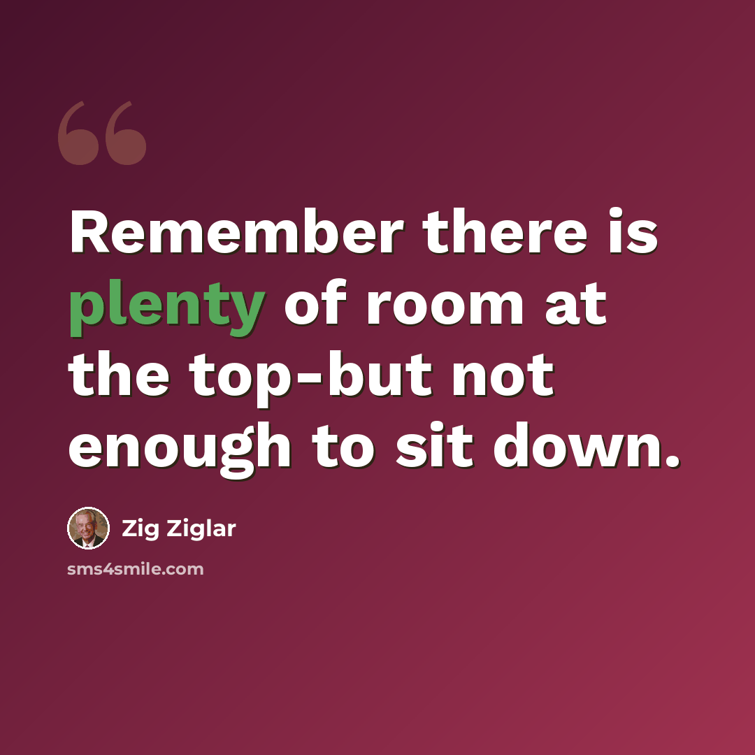 “Remember there is plenty of room at the top-but not enough to sit down.” quote by Zig Ziglar
