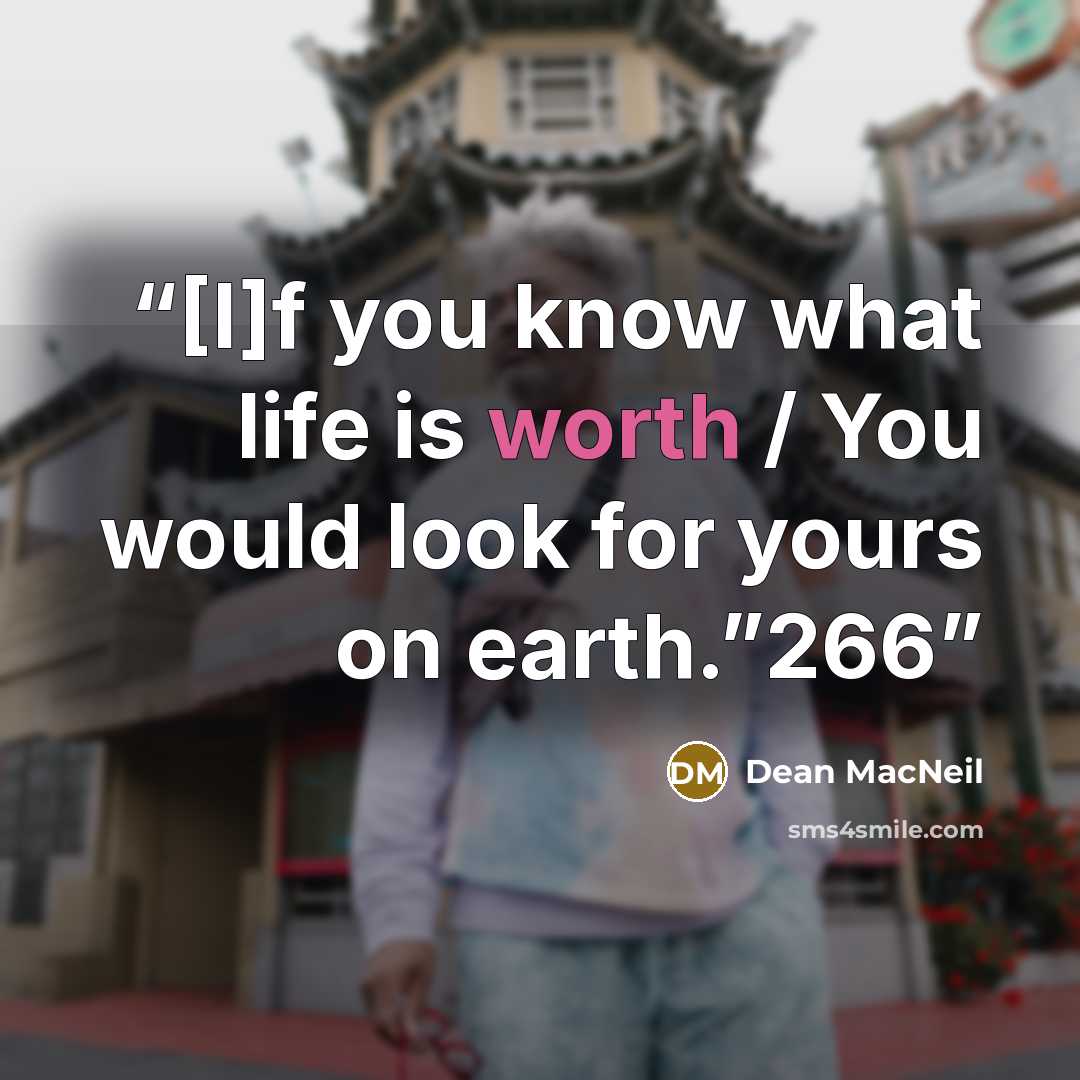 “[I]f you know what life is worth / You would look for yours on earth.”266” quote by Dean MacNeil