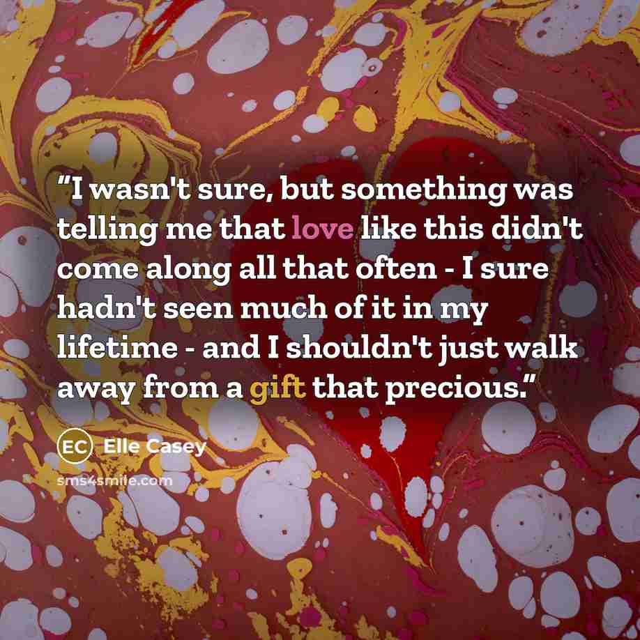 “I wasn't sure, but something was telling me that love like this didn't come along all that often - I sure hadn't seen much of it in my lifetime - and I shouldn't just walk away from a gift that precious.” quote by Elle Casey