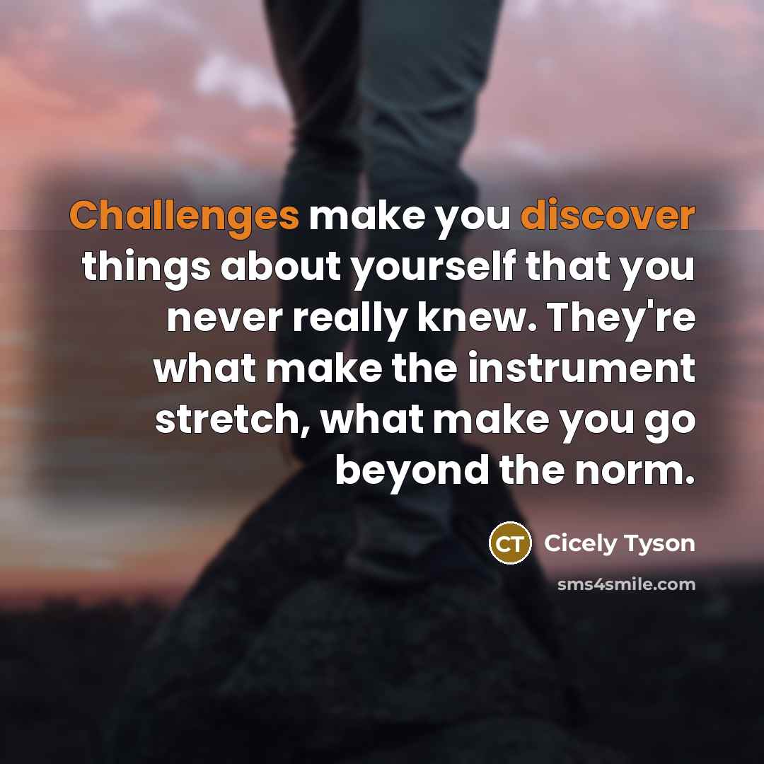 “Challenges make you discover things about yourself that you never really knew. They're what make the instrument stretch, what make you go beyond the norm.” quote by Cicely Tyson