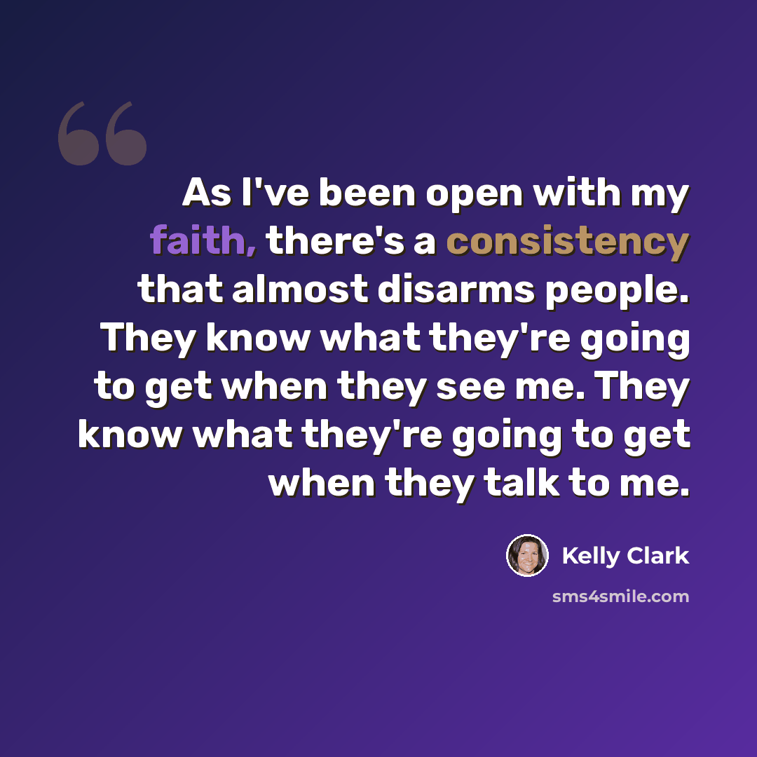 “As I've been open with my faith, there's a consistency that almost disarms people. They know what they're going to get when they see me. They know what they're going to get when they talk to me.” quote by Kelly Clark