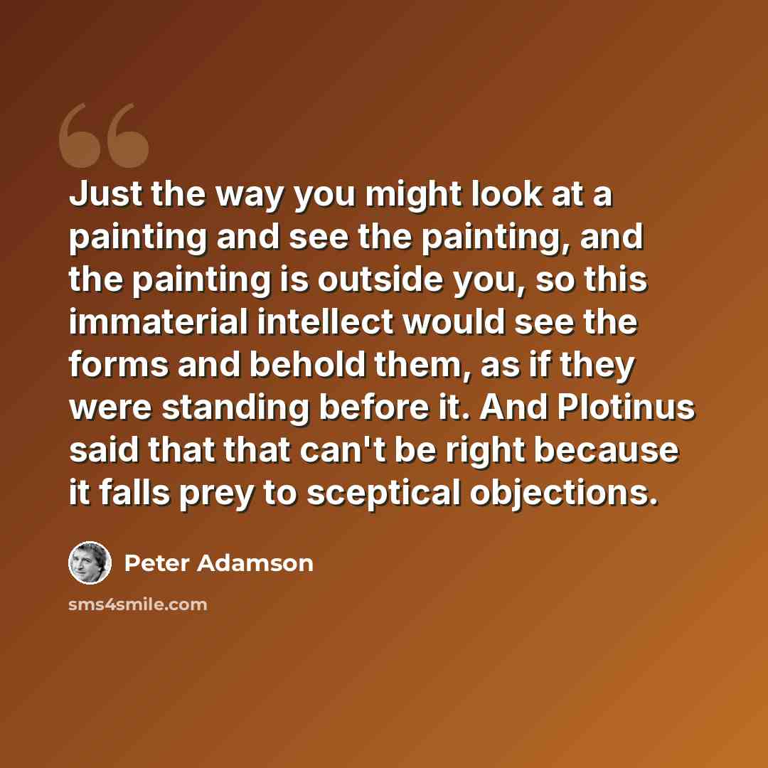 “Just the way you might look at a painting and see the painting, and the painting is outside you, so this immaterial intellect would see the forms and behold them, as if they were standing before it. And Plotinus said that that can't be right because it falls prey to sceptical objections.” quote by Peter Adamson