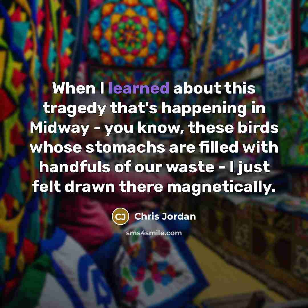 “When I learned about this tragedy that's happening in Midway - you know, these birds whose stomachs are filled with handfuls of our waste - I just felt drawn there magnetically.” quote by Chris Jordan