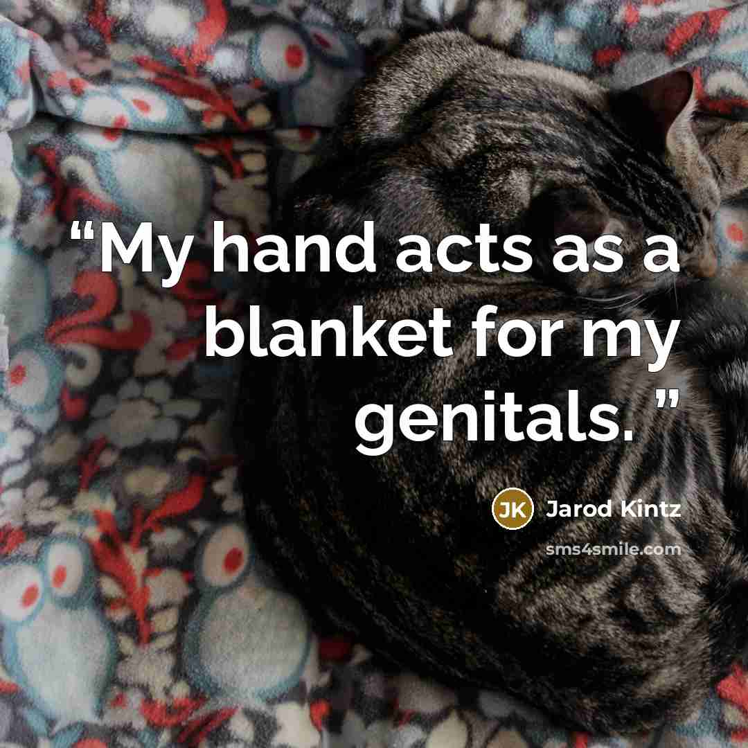 “My hand acts as a blanket for my genitals.” quote by Jarod Kintz
