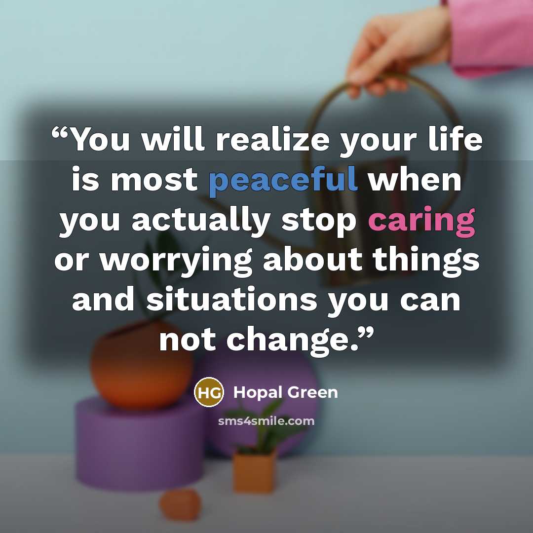 “You will realize your life is most peaceful when you actually stop caring or worrying about things and situations you can not change.” quote by Hopal Green
