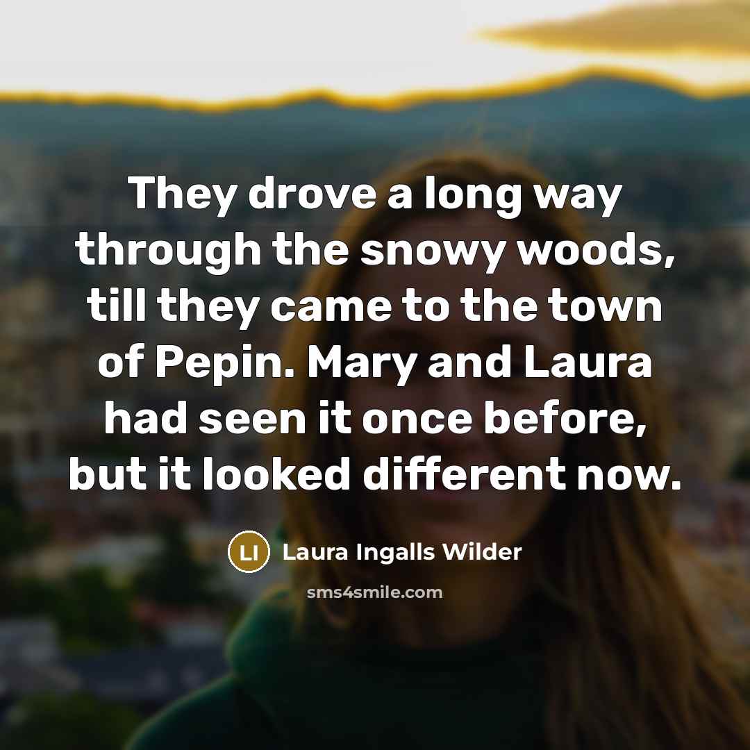 “They drove a long way through the snowy woods, till they came to the town of Pepin. Mary and Laura had seen it once before, but it looked different now.” quote by Laura Ingalls Wilder
