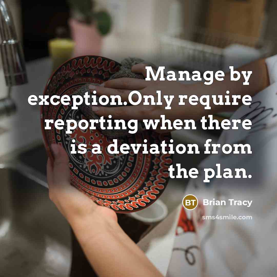 “Manage by exception.Only require reporting when there is a deviation from the plan.” quote by Brian Tracy