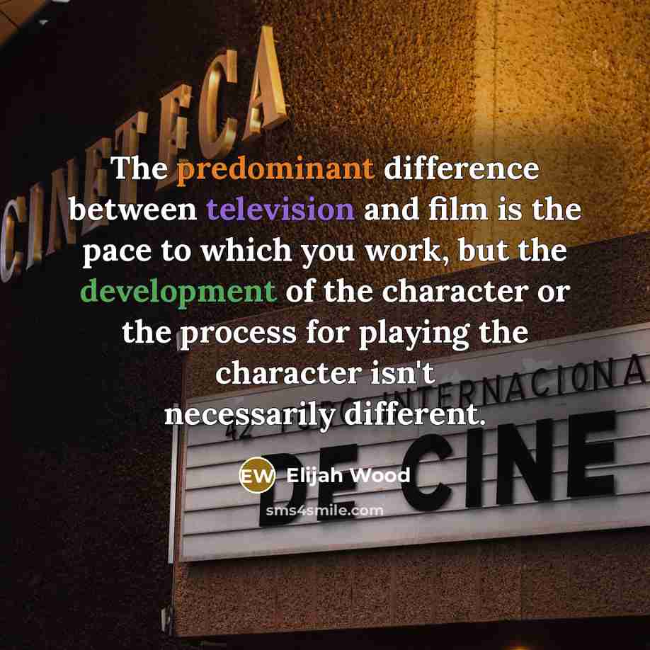 “The predominant difference between television and film is the pace to which you work, but the development of the character or the process for playing the character isn't necessarily different.” quote by Elijah Wood