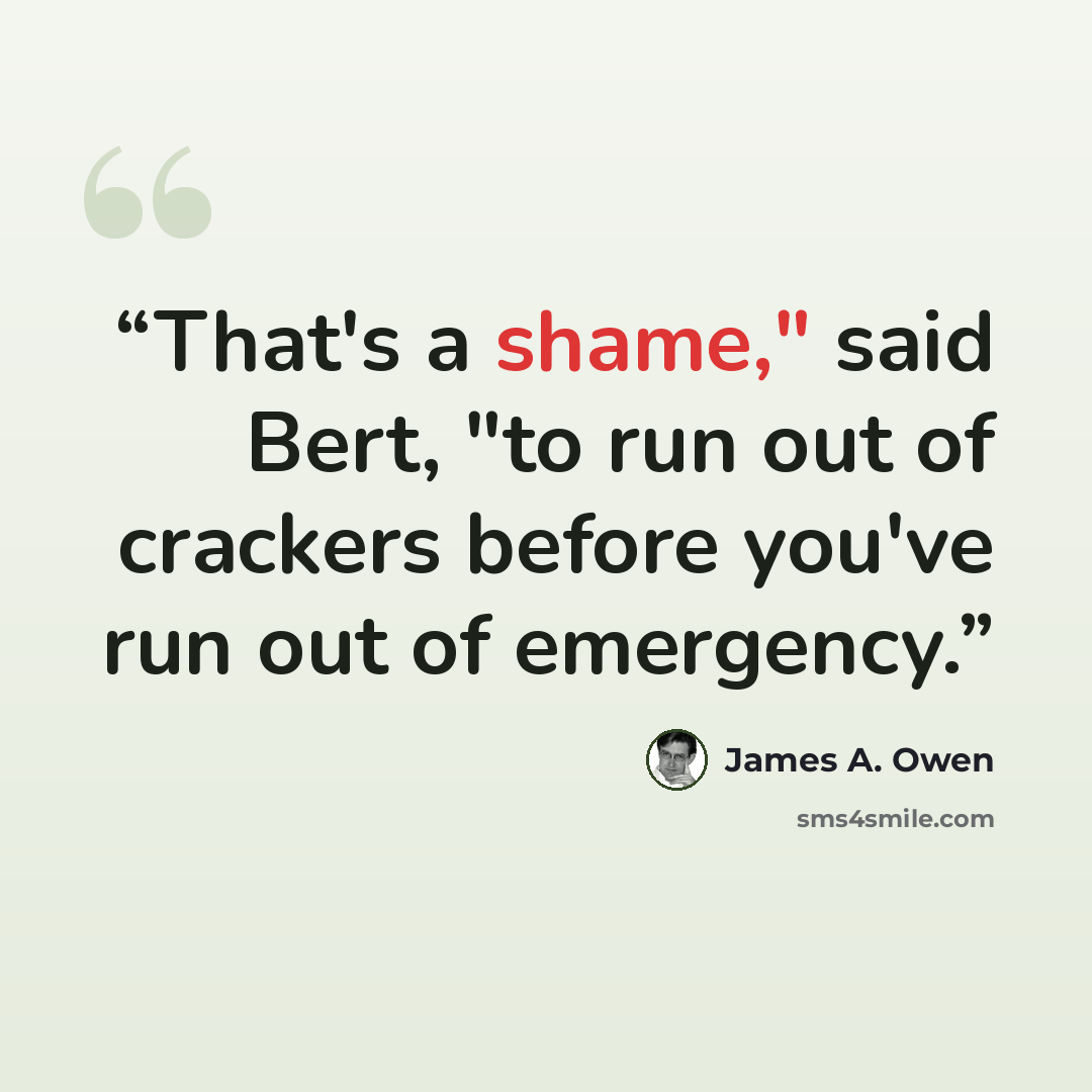 “That's a shame," said Bert, "to run out of crackers before you've run out of emergency.” quote by James A. Owen