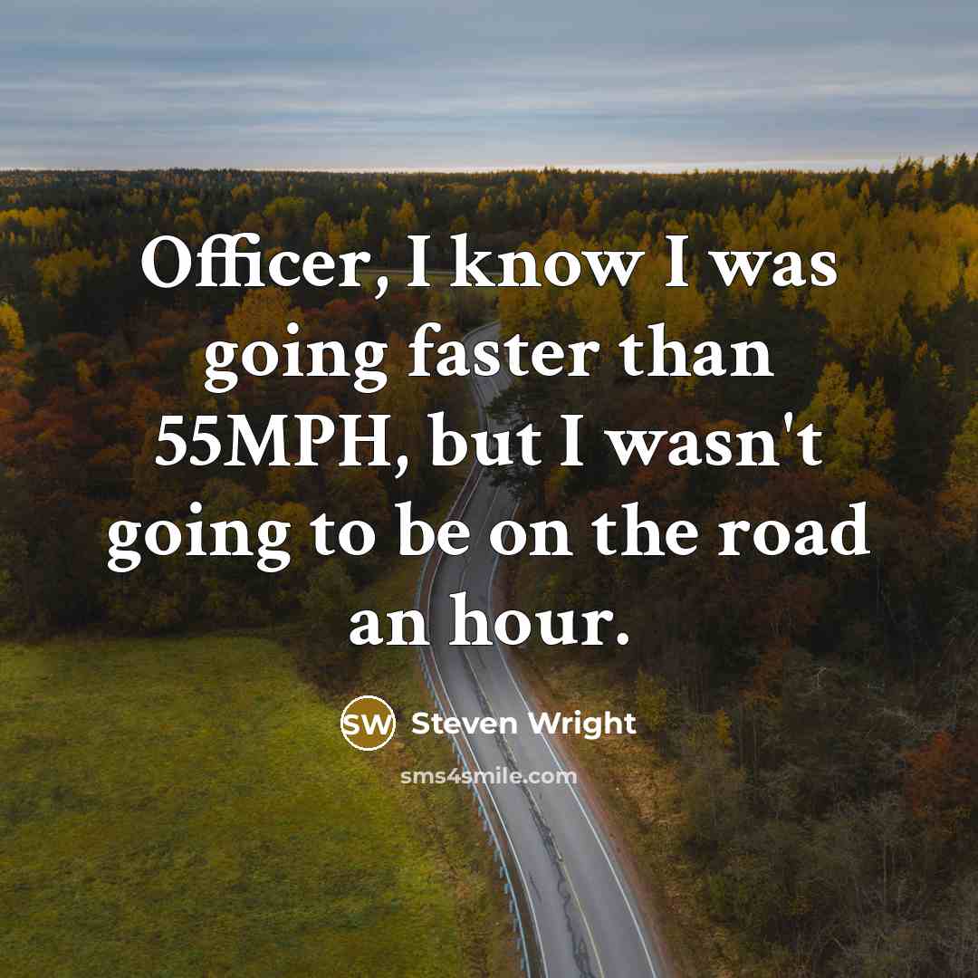 “Officer, I know I was going faster than 55MPH, but I wasn't going to be on the road an hour.” quote by Steven Wright