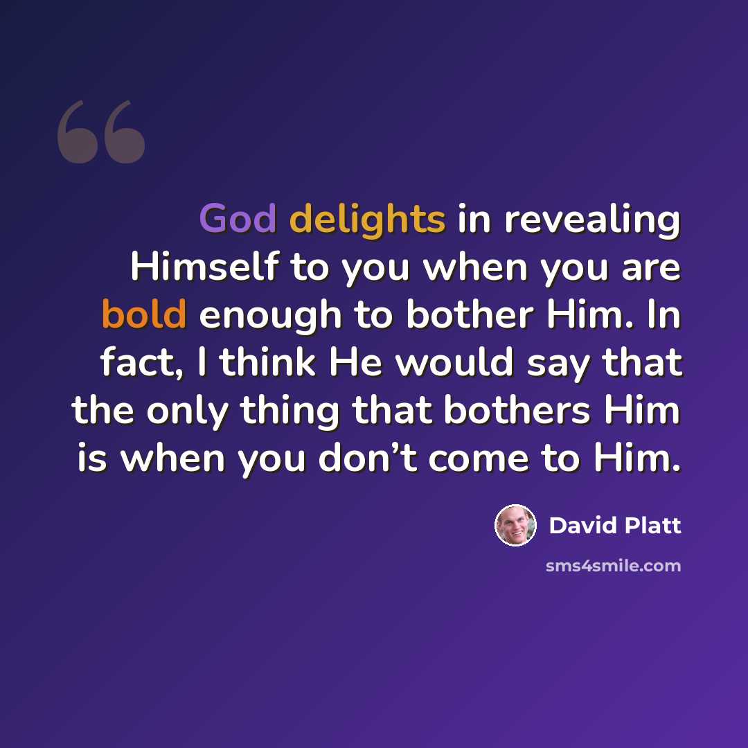 “God delights in revealing Himself to you when you are bold enough to bother Him. In fact, I think He would say that the only thing that bothers Him is when you don’t come to Him.” quote by David Platt
