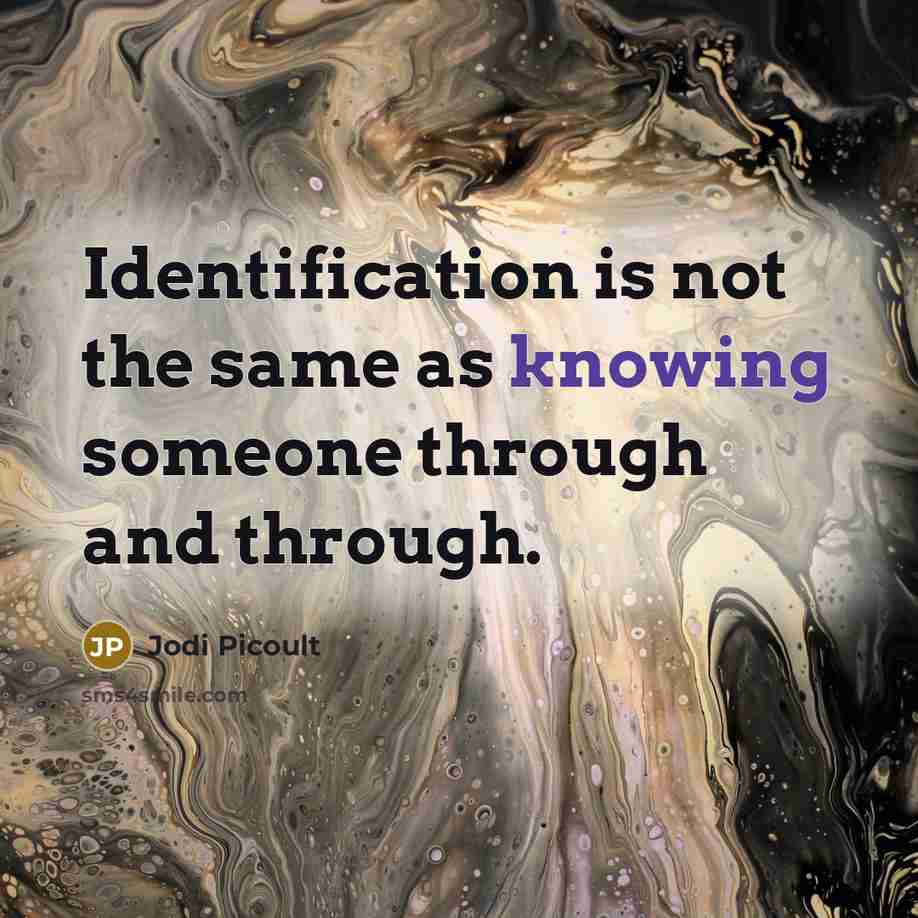“Identification is not the same as knowing someone through and through.” quote by Jodi Picoult