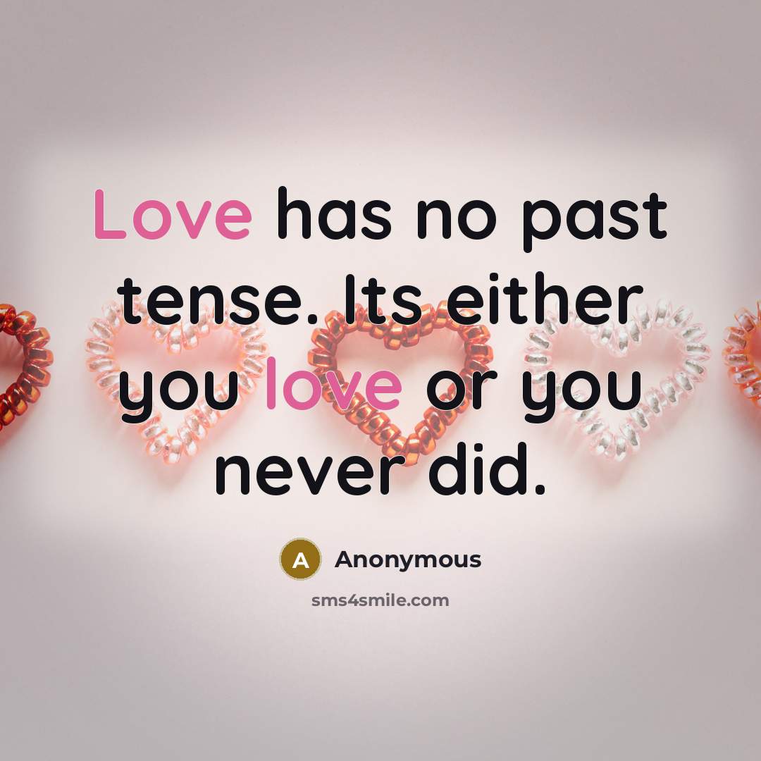 “Love has no past tense. Its either you love or you never did.” quote by Anonymous