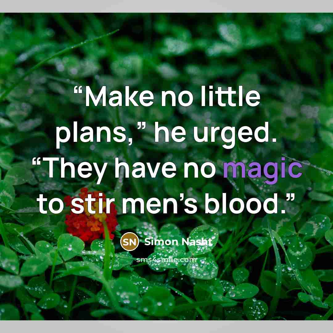 “Make no little plans,” he urged. “They have no magic to stir men’s blood.” quote by Simon Nasht