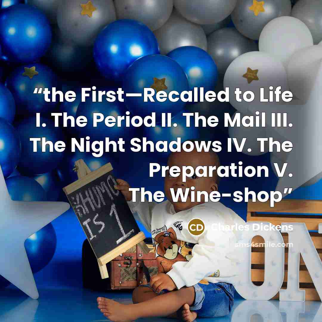 “the First—Recalled to Life I. The Period II. The Mail III. The Night Shadows IV. The Preparation V. The Wine-shop” quote by Charles Dickens