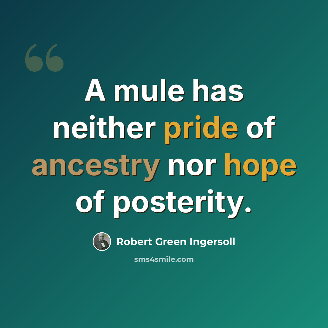 “A mule has neither pride of ancestry nor hope of posterity.” quote by Robert Green Ingersoll