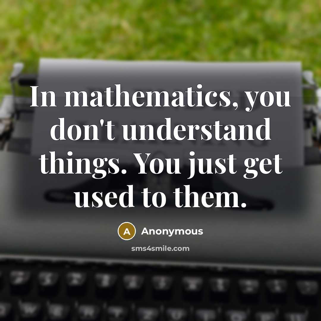 “In mathematics, you don't understand things. You just get used to them.” quote by Anonymous