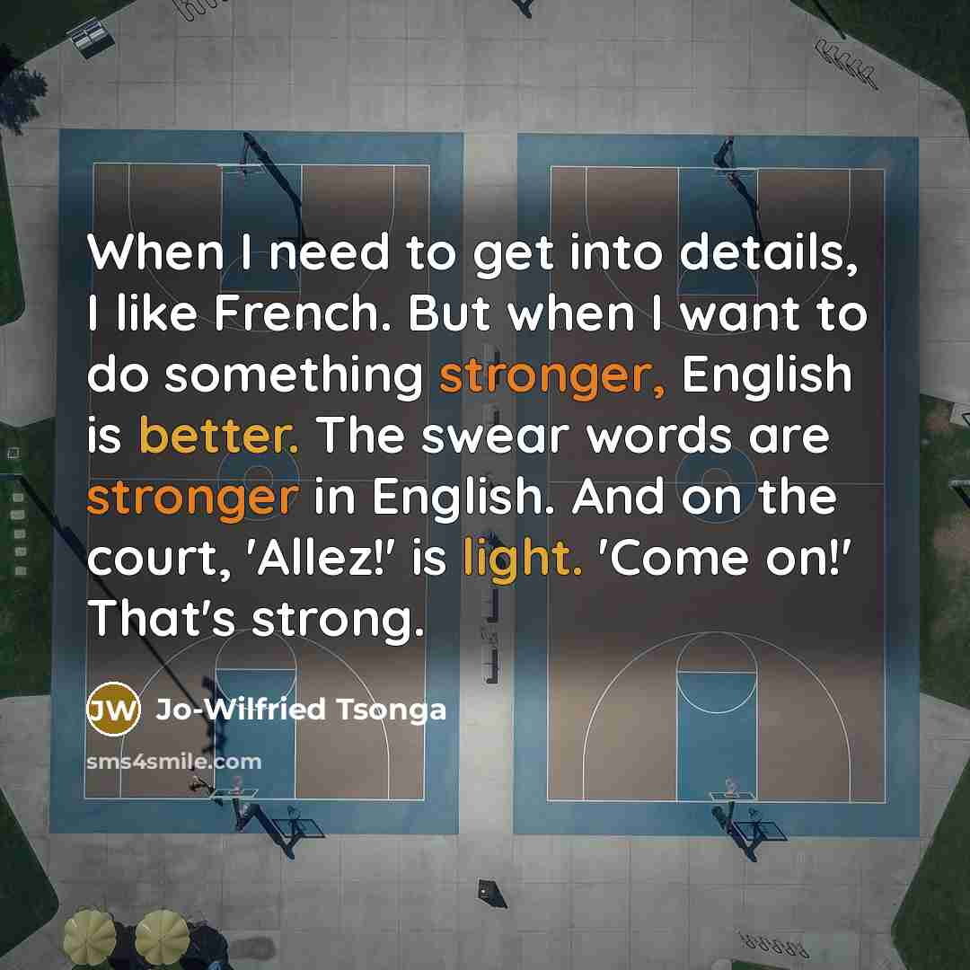 “When I need to get into details, I like French. But when I want to do something stronger, English is better. The swear words are stronger in English. And on the court, 'Allez!' is light. 'Come on!' That's strong.” quote by Jo-Wilfried Tsonga
