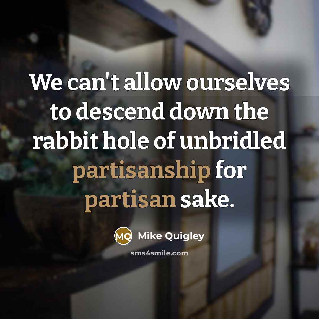 “We can't allow ourselves to descend down the rabbit hole of unbridled partisanship for partisan sake.” quote by Mike Quigley