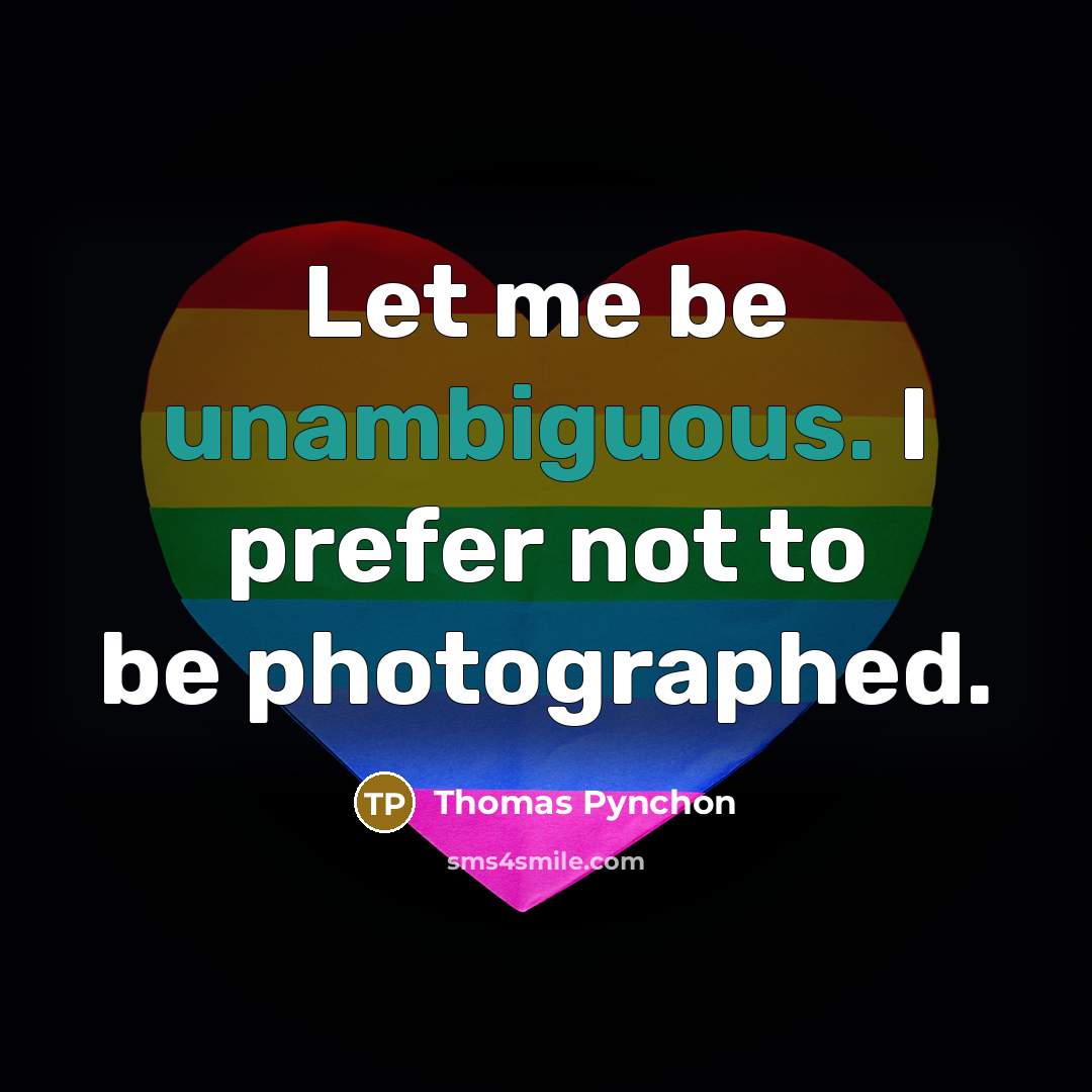 “Let me be unambiguous. I prefer not to be photographed.” quote by Thomas Pynchon