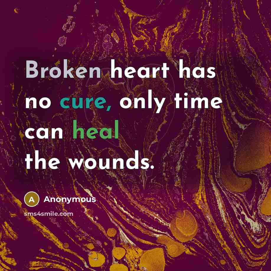 “Broken heart has no cure, only time can heal the wounds.” quote by Anonymous