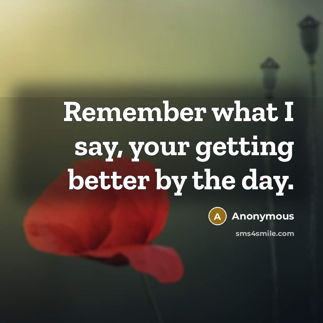 “Remember what I say, your getting better by the day.” quote by Anonymous