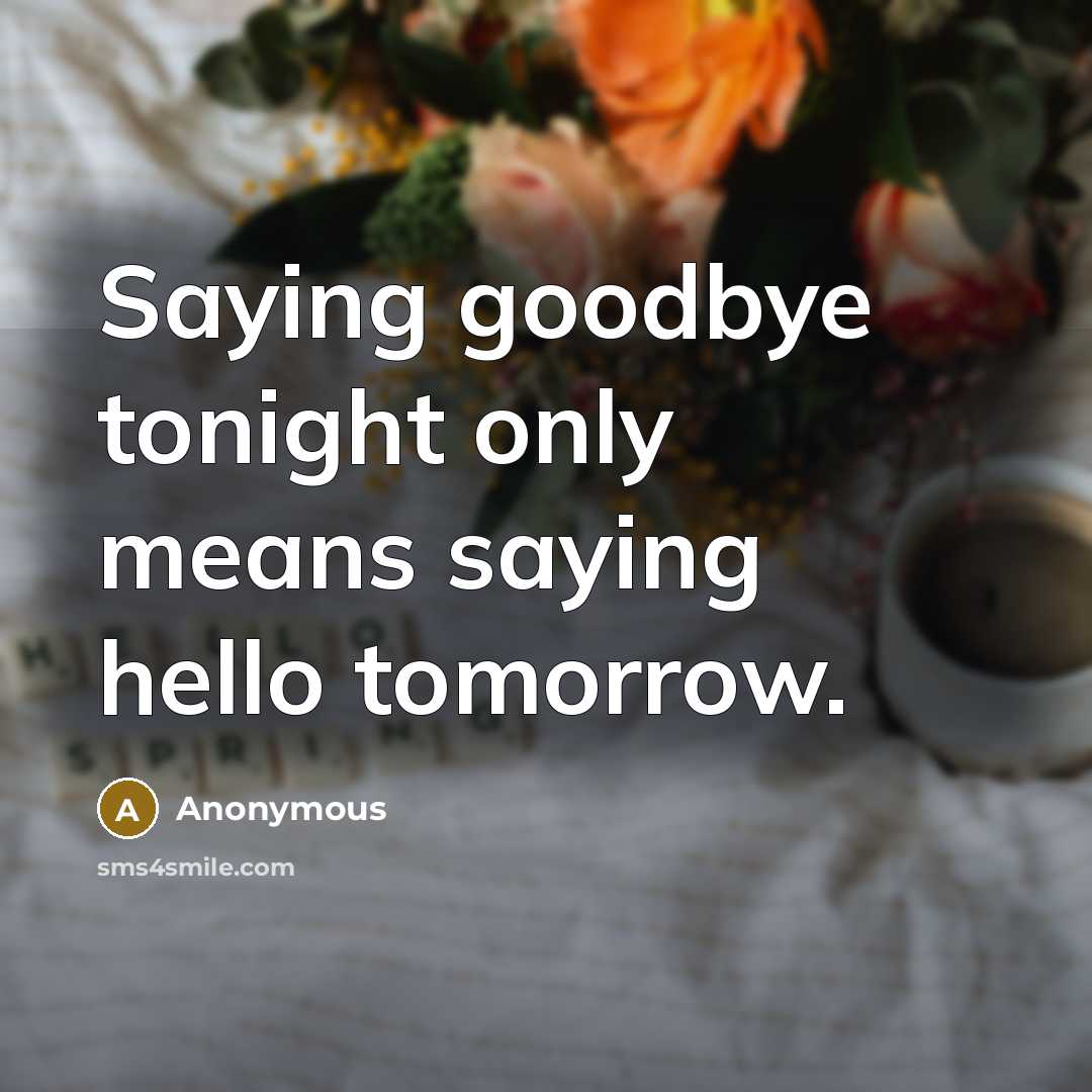 “Saying goodbye tonight only means saying hello tomorrow.” quote by Anonymous