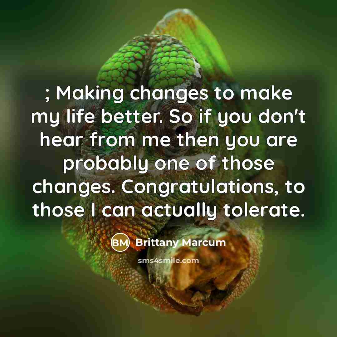 “; Making changes to make my life better. So if you don't hear from me then you are probably one of those changes. Congratulations, to those I can actually tolerate.” quote by Brittany Marcum