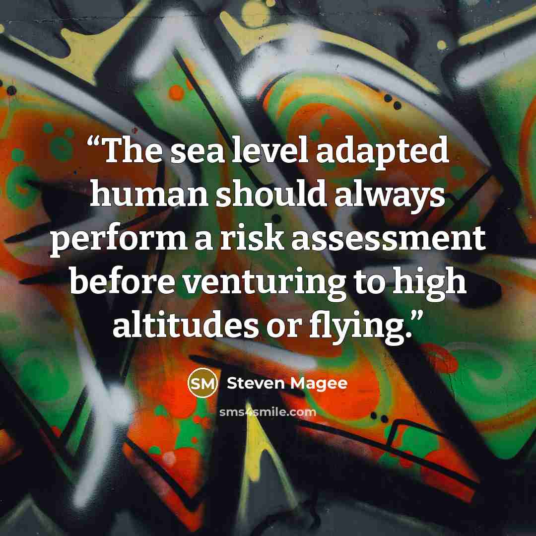 “The sea level adapted human should always perform a risk assessment before venturing to high altitudes or flying.” quote by Steven Magee