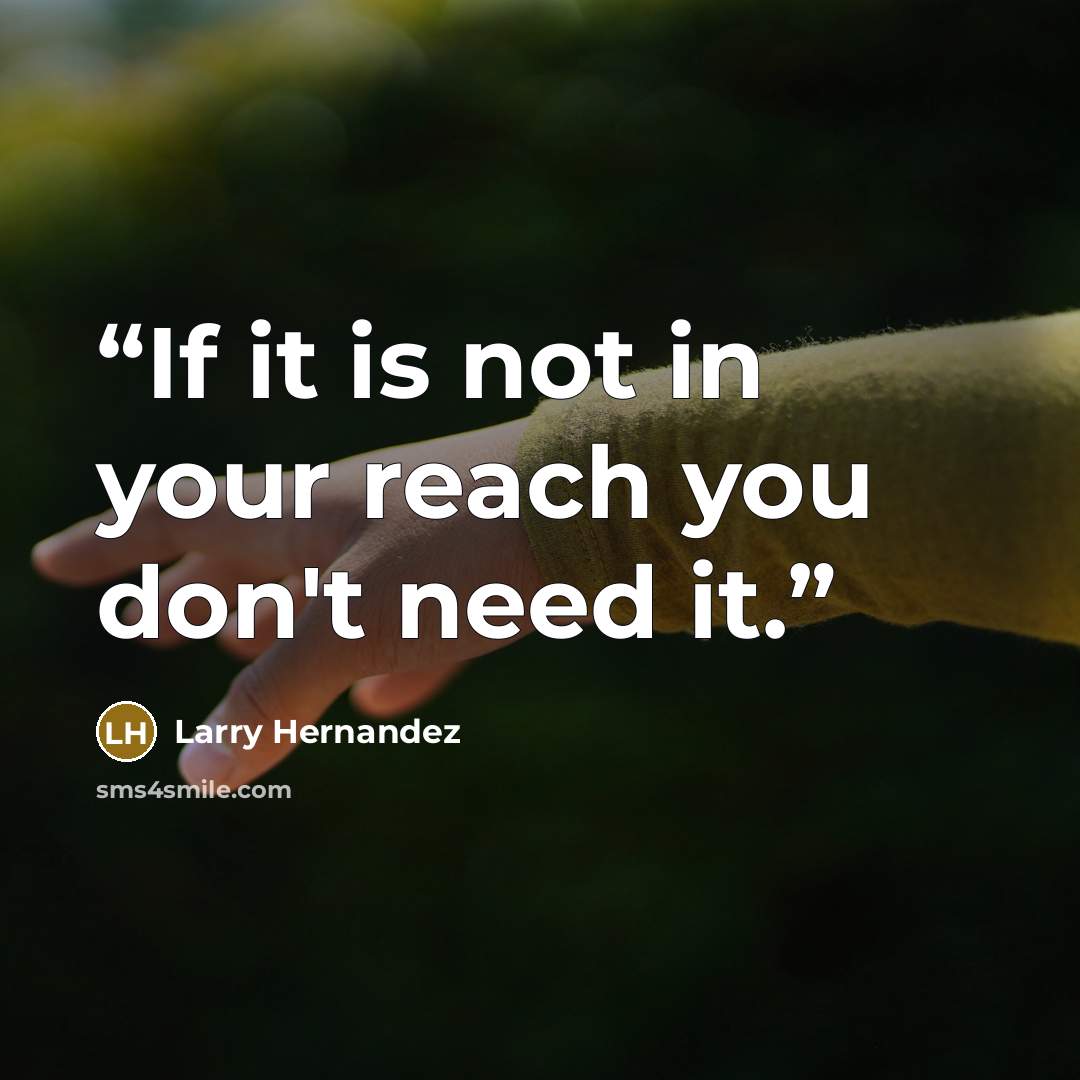 “If it is not in your reach you don't need it.” quote by Larry Hernandez